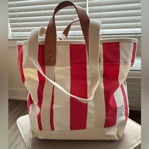 🎒🍿 Immodest Cotton East West Tote Small Red Stripe